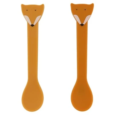 Image of Trixie Silicone Spoon 2 Pack Mr. Fox Baby Feeding Set BPA Free, Soft Spoons for Toddlers Dishwasher Safe
