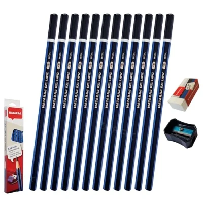 Image of ZOFAX NatLapi HB Graphite Hexa Pencils, Pack of 12, Wooden Lead Pencils Sharpener Eraser Pack, Bulk For School Teacher Supplies, Write Draw Sketch, iZOFAX Black Ball Pen