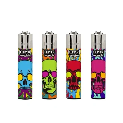 Image of ksp partners ltd e commerce 4 X CLIPPER LIGHTERS (COLOURFUL SKULLS 1)