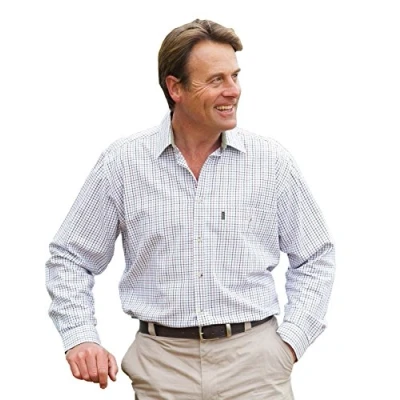 Image of Mens Champion Ayr Country Style Casual Long Sleeved Shirt Blue Medium