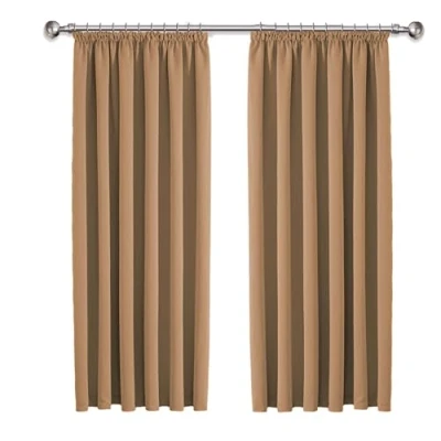 Image of Imperial Rooms Blackout Curtains for Living Room Pencil Pleat Beige Bedroom &amp; Drapes 46 x 54 Inch Drop Thermal Insulated Super Soft Black Out Short Curtain Pair Panels with Tiebacks