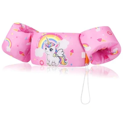 Image of MoKo Swim Arm Band for Kids 20 30 40 50lbs, Clearance Toddler Vest Cute Cartoon Swimming Wings Pool Floats Sleeve Children Water Sports Learning Training Equipment, Pink Rainbow Unicorn