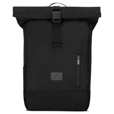 Image of JOHNNY URBAN Roll Top Backpack Women &amp; Men Black Robin Medium Durable Rolltop Daypack Casual Rucksack Day Bag 16 Inch Laptop Compartment Water Repellent