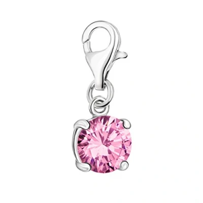 Image of Quiges 925 Sterling Silver Crystal Pink Round Cubic Zirconia Lobster Clasp Charm Clip on Pendant