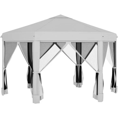Image of Outsunny 3.2m Outdoor Pop Up Gazebo Hexagonal Canopy Tent with Mesh Sidewalls Handy Bag84C 227LG