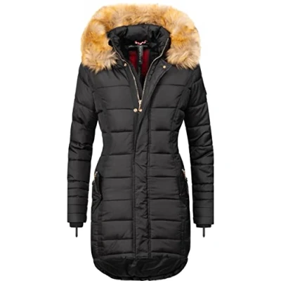 Image of Navahoo Papaya Ladies’ Winter Puffer Coat with Faux Fur Hood Black M