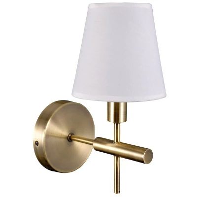 Image of Italux Lighting Stylized Wall Lamp Golden 1 Light with White, Fabric Shade, E14