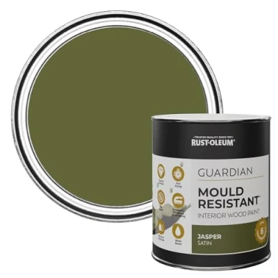 Image of Rust Oleum Green Guardian Mould Resistant Interior Wood Paint in Satin Finish Jasper 750ml