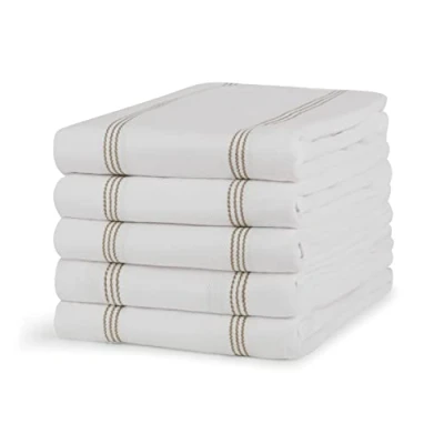 Image of 100% Cotton Tea Towel Cappuccino Grey Pin Stripe Pattern, Pack of 5 Kitchen Set Absorbent, Strong, Quick Dry &amp; Machine Washable Home Bathroom Accessories