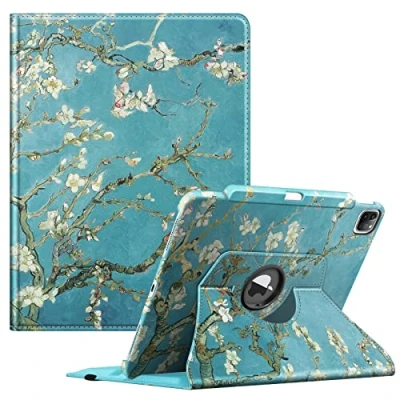 Image of FINTIE Rotating Case Compatible with iPad Pro 12.9 inch (2022/2021/2020/2018, 6th/5th/4th/3rd Generation) 360 Degree Swiveling Protective Cover w/Pencil Holder, Auto Sleep/Wake, Blossom