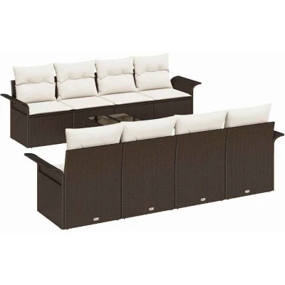 Image of vidaXL 9 Piece Garden Sofa Set with Cushions Brown Poly Rattan