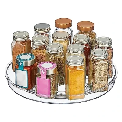 Image of Lazy Susan Turntable Cupboard Organizer,Clear Rotating Rack Condiments Holder Tray,Multifunctional Condiment Display For Fridge Table Pantry