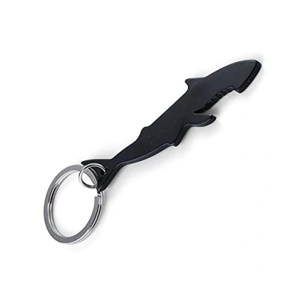 Image of Komonee Shark Black Bottle Opener Key Chain Metal Sea Life Ring Novelty Animal Keychain Keyring