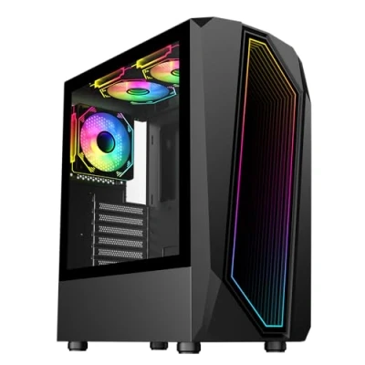 Image of GameMax Time Bandit Black with Infinity Front Panel &amp; Tempered Glass Side ATX PC Gaming Case 3 x 120mm PWM Fans ARGB Hub Included