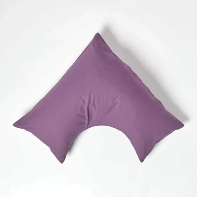Image of HOMESCAPES Purple Grape Pure Egyptian Cotton V Shape Pillowcase 200 TC 400 Thread Count Percale Equivalent Pillow Case For Nursing Pregnancy and Elderly Pack of 2