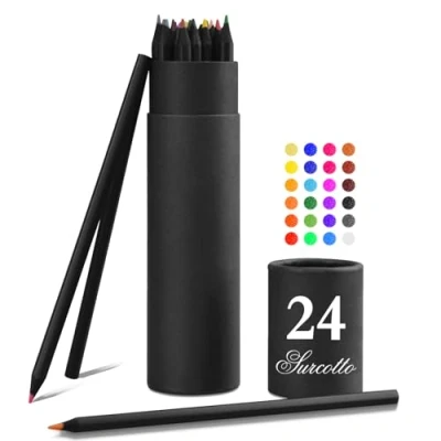Image of Surcotto Colouring Pencils, 24 Pencils for School, Coloured Beginner, Pencil Crayons Kids and adult Oil based, Vibrant Colours, Blackwood Barrel, Pre sharpened
