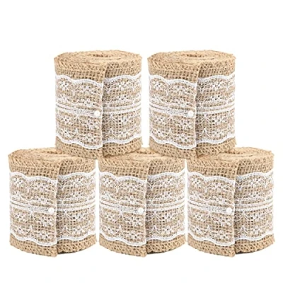 Image of G2PLUS Hessian Burlap Ribbon with Lace, 10M Natural Jute Trim Craft Ribbon, Rustic Themed Tape for Gift Wrapping and Crafts