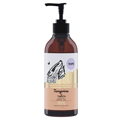 Image of YOPE Natural Shower Gel Neutral pH Ultra gentle cleansers Tangerine extract Plant glycerine Vegan Formula 97% ingredients and Raspberry 400ml