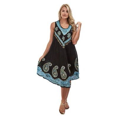 Image of Magritta Women Ladies Plus Size Sleeveless Tie dye Beach Summer Sundress (One (12 24) UK, Turquosie)
