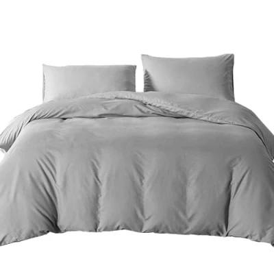 Image of King Size Duvet Bedding Cover Sets with 2pcs Pillowcases Soft Microfibre Polyester (Light Grey)