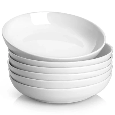 Image of Y YHY 8.5&#039;&#039;Pasta Bowl, Porcelain Salad Large Ceramic White Soup Bowl Set, Serving Plates for Pasta Fruit, Microwave Dishwasher Safe, 30 oz/880 ml, Set of 6