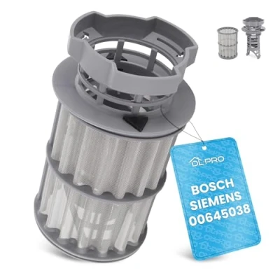 Image of DL pro filter coarse sieve + micro for Bosch Siemens 00645038 645038 two piece fine dirt SuperSilence Logixx PerfectDry iQ300 dishwasher, Grey