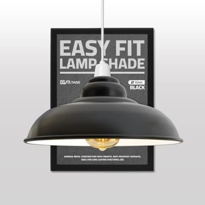 Image of DC Voltage Modern Industrial Metal Ceiling Light Shade, 32cm Large Curvy Easy Fit Pendant Lamp Shade for Living Room, Kitchen, Hallway (Free Reducer Plate)