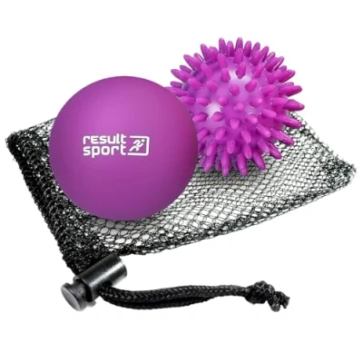Image of ResultSport Lacrosse &amp; Spike Massage Ball Set with Storage Bag, Plantar Fasciitis Recovery, Trigger Point Massage, Deep Tissue Myofasical Relief (Purple (Lacrosse Spike))