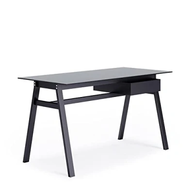 Image of Alphason Richmond Home Office Computer Study Desk Glass Top 1 Drawer Black