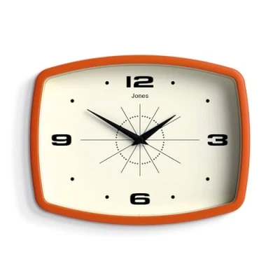 Image of JONES CLOCKS® Movie wall clock Retro rectangular 25cm Orange Cool designer look for kitchen, living room or office