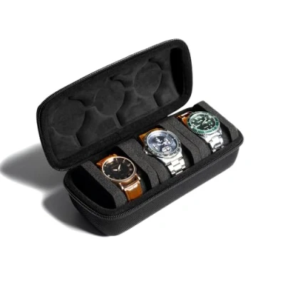 Image of AUKURA 3 Slot Hard watch Travel Case, Roll Case Storage and Organizer for Men Women, with anti move pillow (Black fabric 3Slots)