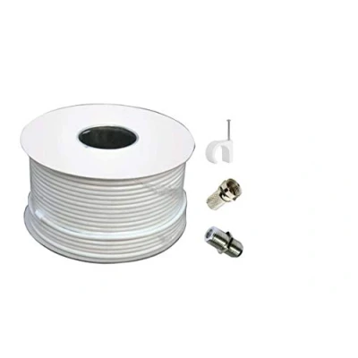 Image of 30m Coaxial Coax TV Aerial Satellite SKY HD Virgin Freeview RF Cable RG6 WHITE + connectors, clips