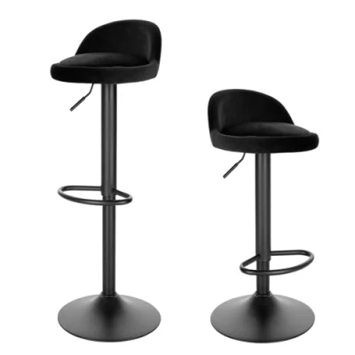 Image of Lestarain Bar Stools Set of 2 Adjustable &amp; Swivel Breakfast Kitchen Counter Pub Black Soft Velvet Barstools Chairs Dining with Backs Footrest