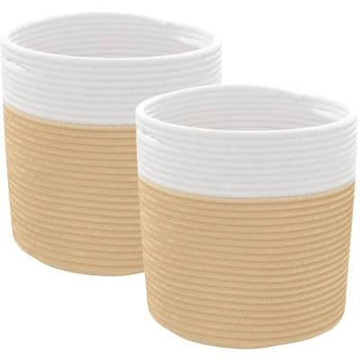 Image of vidaXL Storage Baskets 2 pcs Beige and White Ø28x28 cm Cotton