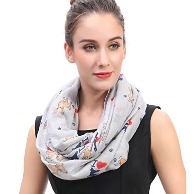 Image of Lina &amp; Lily Chihuahua Dog Print Lightweight Snood Scarf (Light Grey)