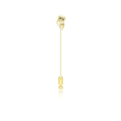 Image of Gardenia Sapphire and White Owl Lapel Pin in 9ct Yellow Gold