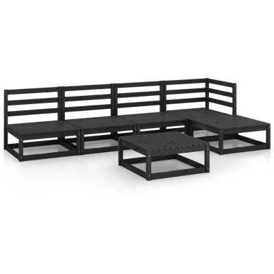 Image of vidaXL 6 Piece Garden Lounge Set Black Solid Wood Pine
