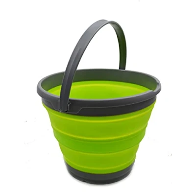 Image of SAMMART 10L Collapsible Plastic Bucket Foldable Round Tub Portable Fishing Water Pail Space Saving Outdoor Waterpot, Size 33cm Dia (10L, Dark Grey/Fluorescent Green, 1)