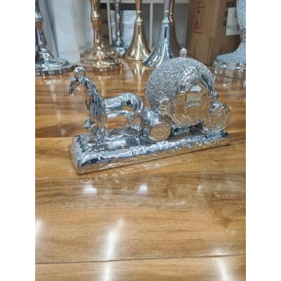 Image of Biznest SILVER CRUSHED DIAMOND SPARKLY CARRIAGE COUPLE UNICORN ORNAMENT SITTER BLING