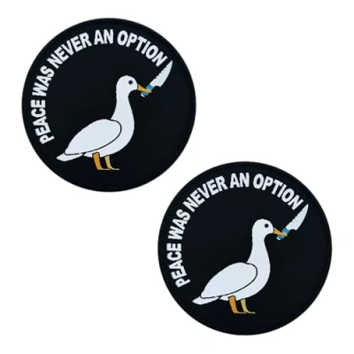 Image of Zcketo 2 PCS Peace was Never an Option Patch Funny Meme Duck with Knife Hook &amp; Loop Embroidered Applique for Bags Caps Backpack Uniform Vest Clothes Tactical Travel or Collect