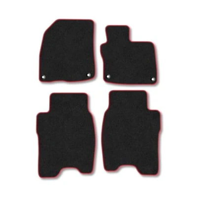 Image of Car Mats Compatible with Honda Civic (2008 2012) Tailored Fit Red Trimmed Carpet Floor Mat Set Accessory Black Custom Fitted 4 Pieces Clips Anti Slip Backing &amp; Trim Edging