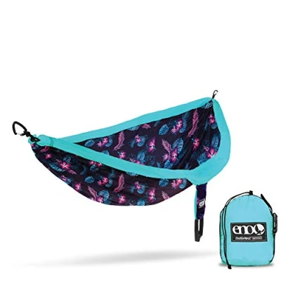 Image of ENO Doublenest Hammock Aloha Blue Soft Breathable Fabric 70 Denier High Tenacity Nylon Taffeta Fast Dry Heavy Duty Triple Stitched Compression Stuffsack Aluminium Wiregate Carabiners Weight 539 g