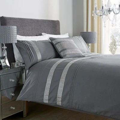 Image of LOOMS &amp; LEAVES Diamante Style Luxury GLITZ Duvet Covers Quilt Cover Sets Bedding (Gray, King)