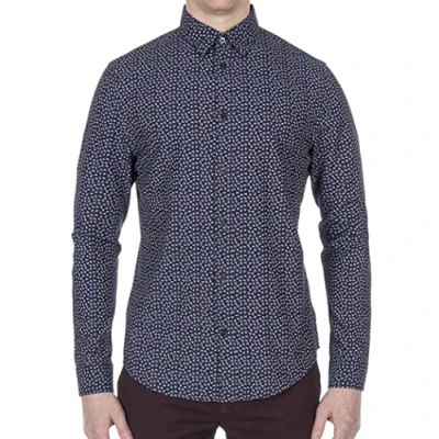 Image of Ben Sherman Long Sleeve Micro Twill Floral Shirt 0047989 Navy Blazer