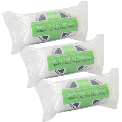 Image of 3 x CMS Medical Sterile First Aid HSE Wound Cut Dressing Bandage Medium 12x12cm