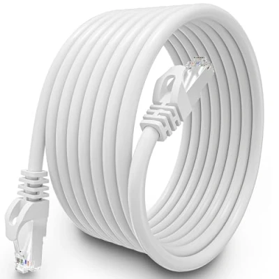 Image of Ethernet Cable 10m, Cat 6 Lan 10 Meters FTP Shielded Internet High Speed 1000Mbps 250MHz Rj45 Wlan 23AWG CCA Wifi White 30ft for Router Modem