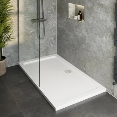 Image of Hydrolux 1400 x 800 45mm White Bathroom Shower Tray for Enclosures Cubicles &amp; Wet Room with Waste, Rectangular