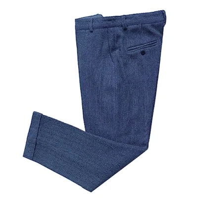 Image of Solovedress Men&#039;s Vintage Tweed Dress Trousers Herringbone Regular Fit Business Suit Trousers, blue, 32 W/30 L