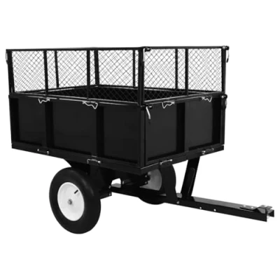 Image of vidaXL Steel Tipping Trailer for Lawn Mower with 300kg Load Capacity, Adjustable Height, Folding Side Walls Easy Transportation