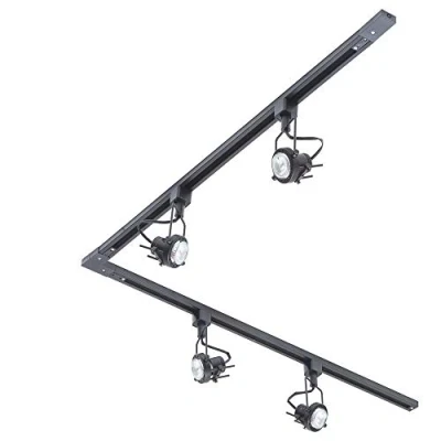 Image of LITECRAFT Kitchen Track Light with Greenwich Fixture &amp; GU10 LED Bulbs (Black, 2M L Shape 4 Light)